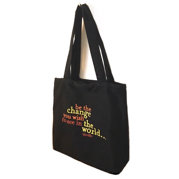 Canvas Double Strap Tote with Message "Change” quote by Gandhi - Picture 2 of 6